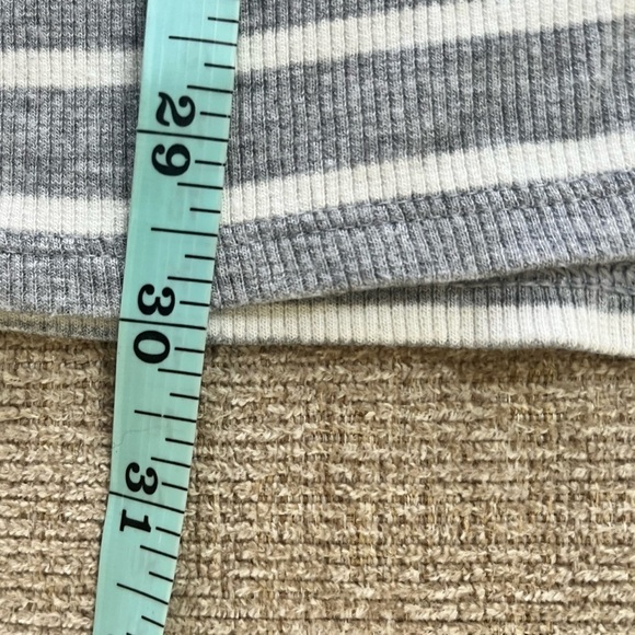 White House Black Market Ribbed Gray & White Steiped Top with bling trim - Picture 9 of 15